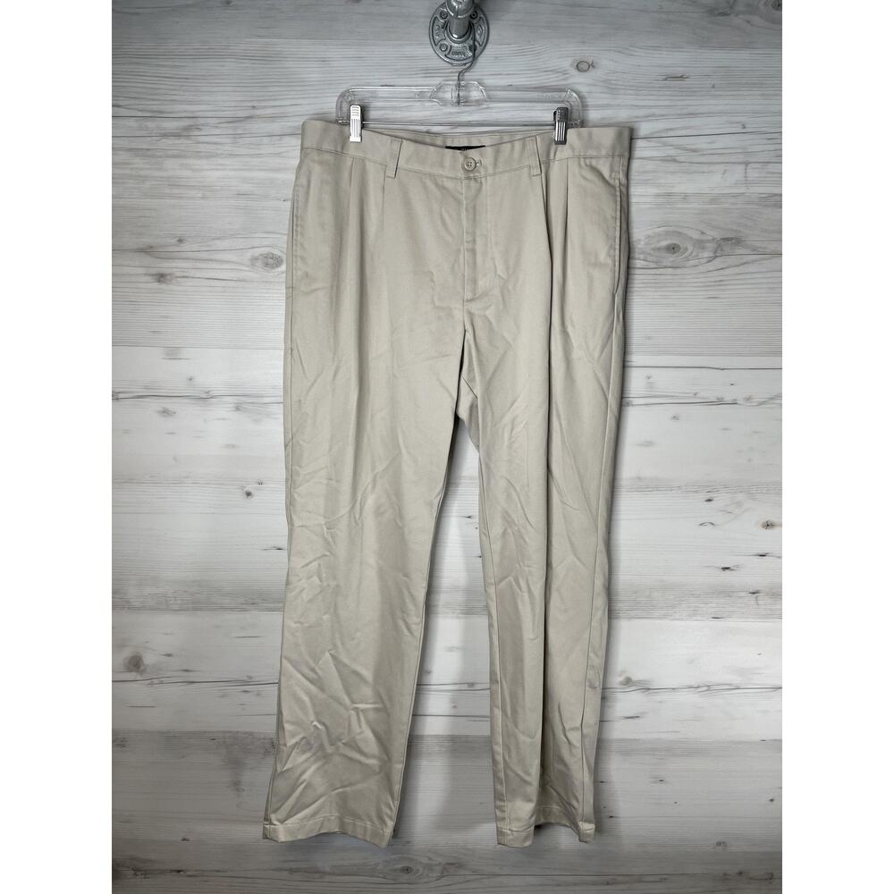 Van Heusen Pants Mens 36x34 Khaki Chino Flat Front Cotton Zip Fly Dress Pockets